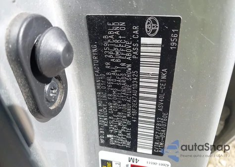 2010 Toyota Camry z USA, uszkodzony, nr VIN 4T1BF3EK7AU103425